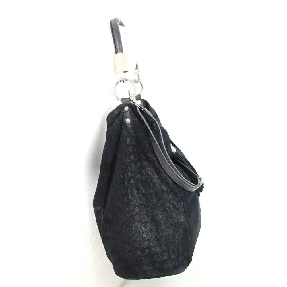 SOFIA CARDONI MADE IN ITALY BLACK SUEDE CROCO PRINT SHOULDER BAG HANDBAG HOBO
